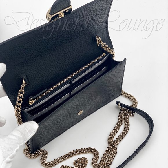 SOLD! NEW GUCCI Interlocking GG Black Leather Crossbody Wallet On Chain Bag - Picture 8 of 14